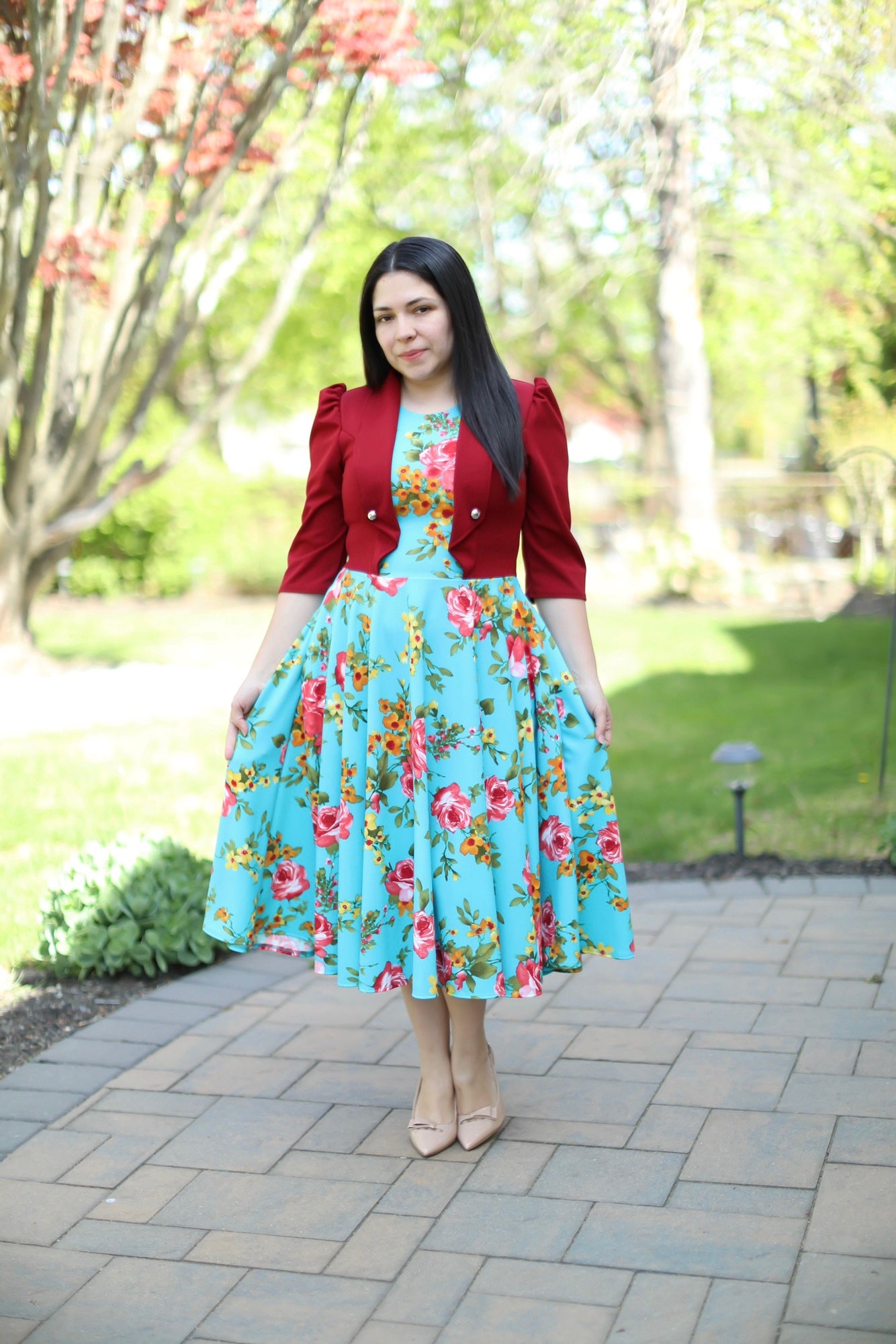 Adeline Red Mint Midi Dress