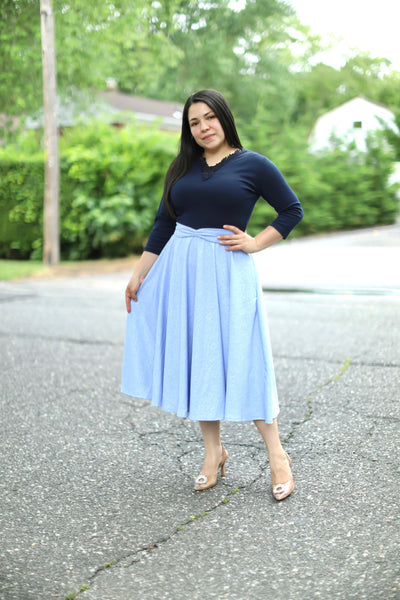 Patricia Navy Appliqué Midi Dress