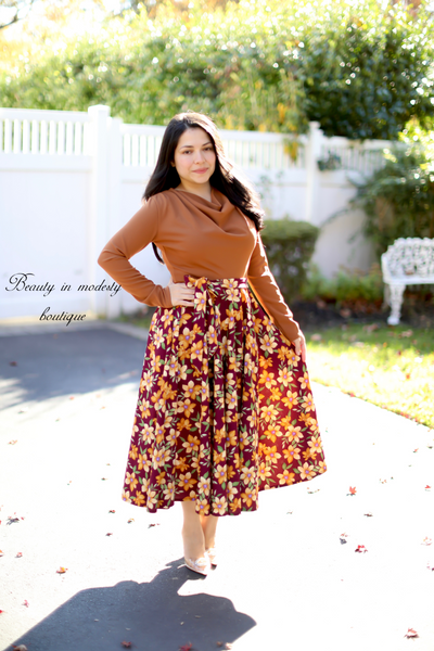 Eloise Brown / Burgundy Floral Midi Dress