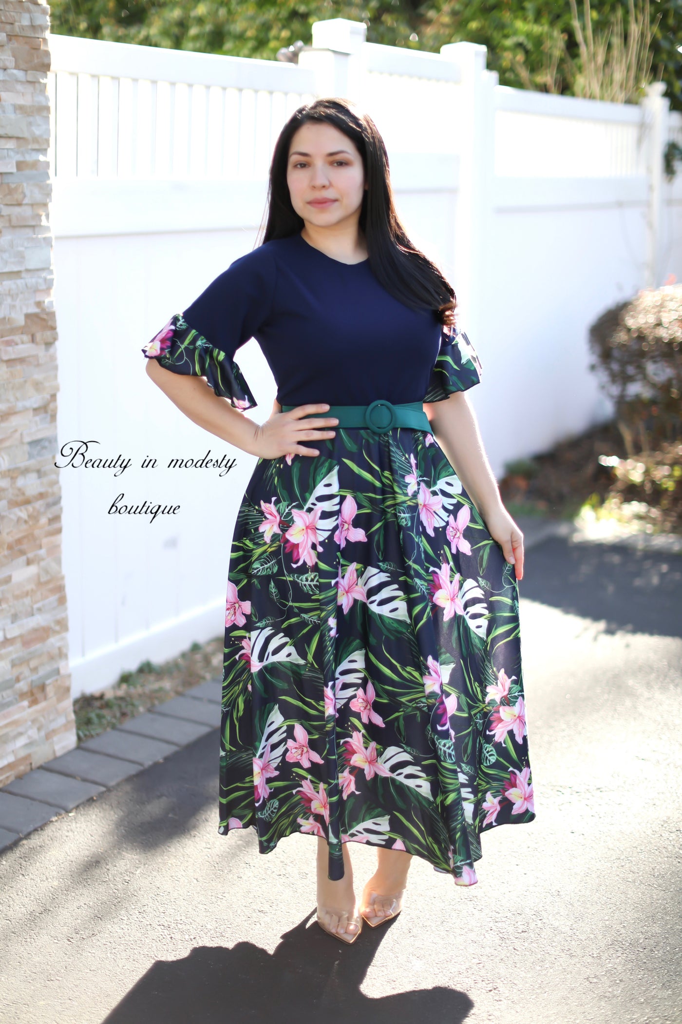 Navy Lilly Belted Maxi Dress