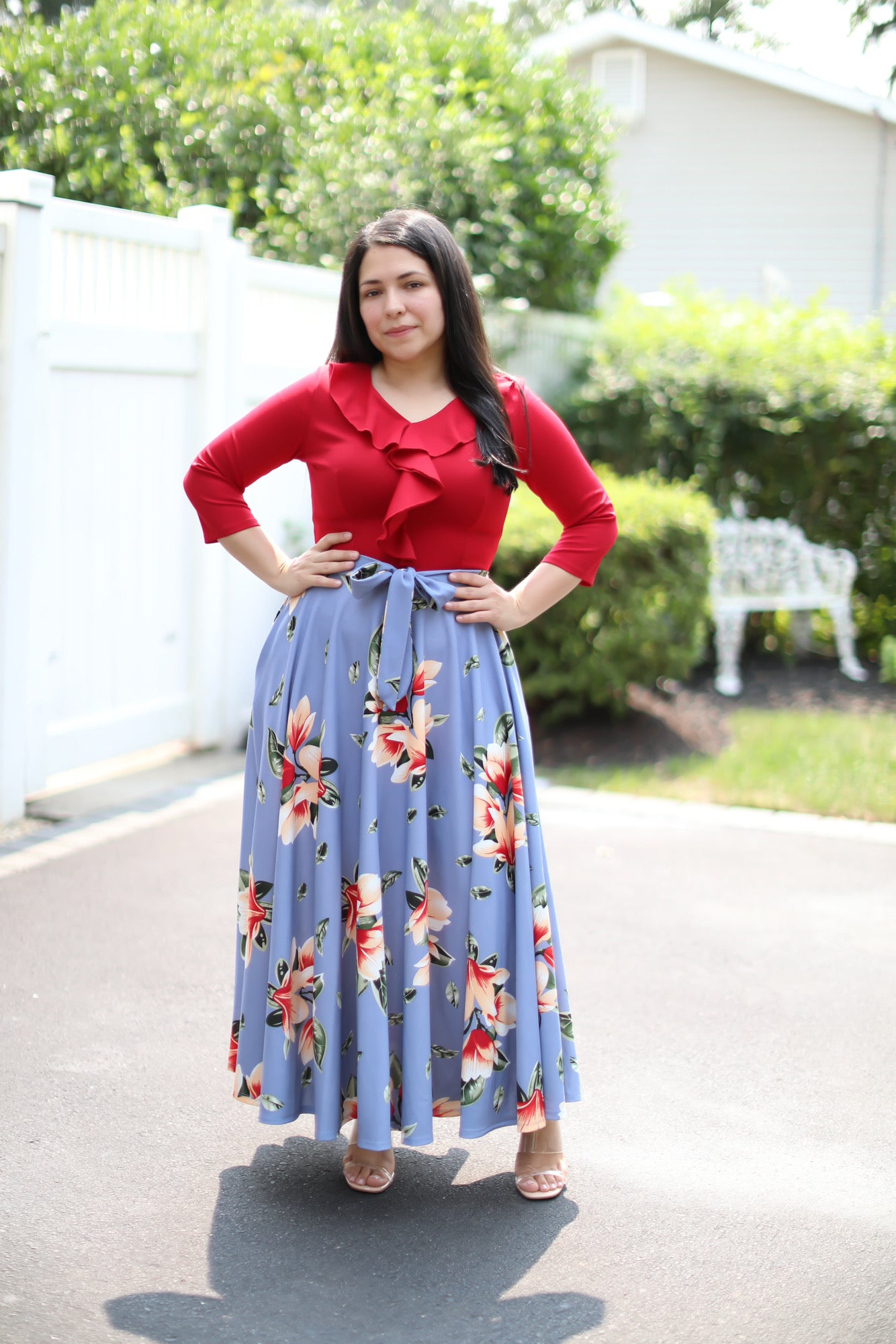 Ruffled Red/ Celeste Maxi Dress