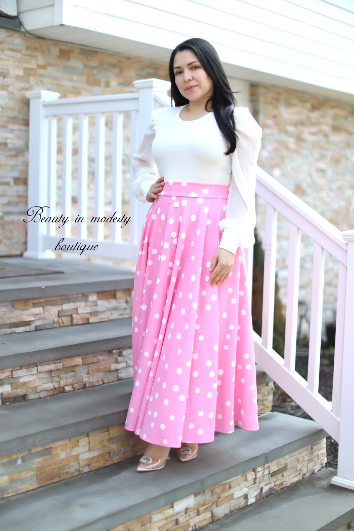 Baby Pink Dots Maxi Skirt