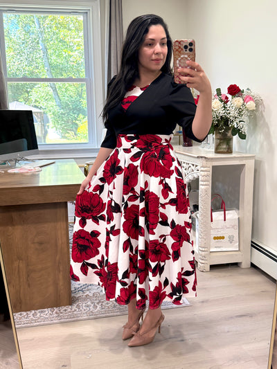 Janni Red Roses Midi Dress