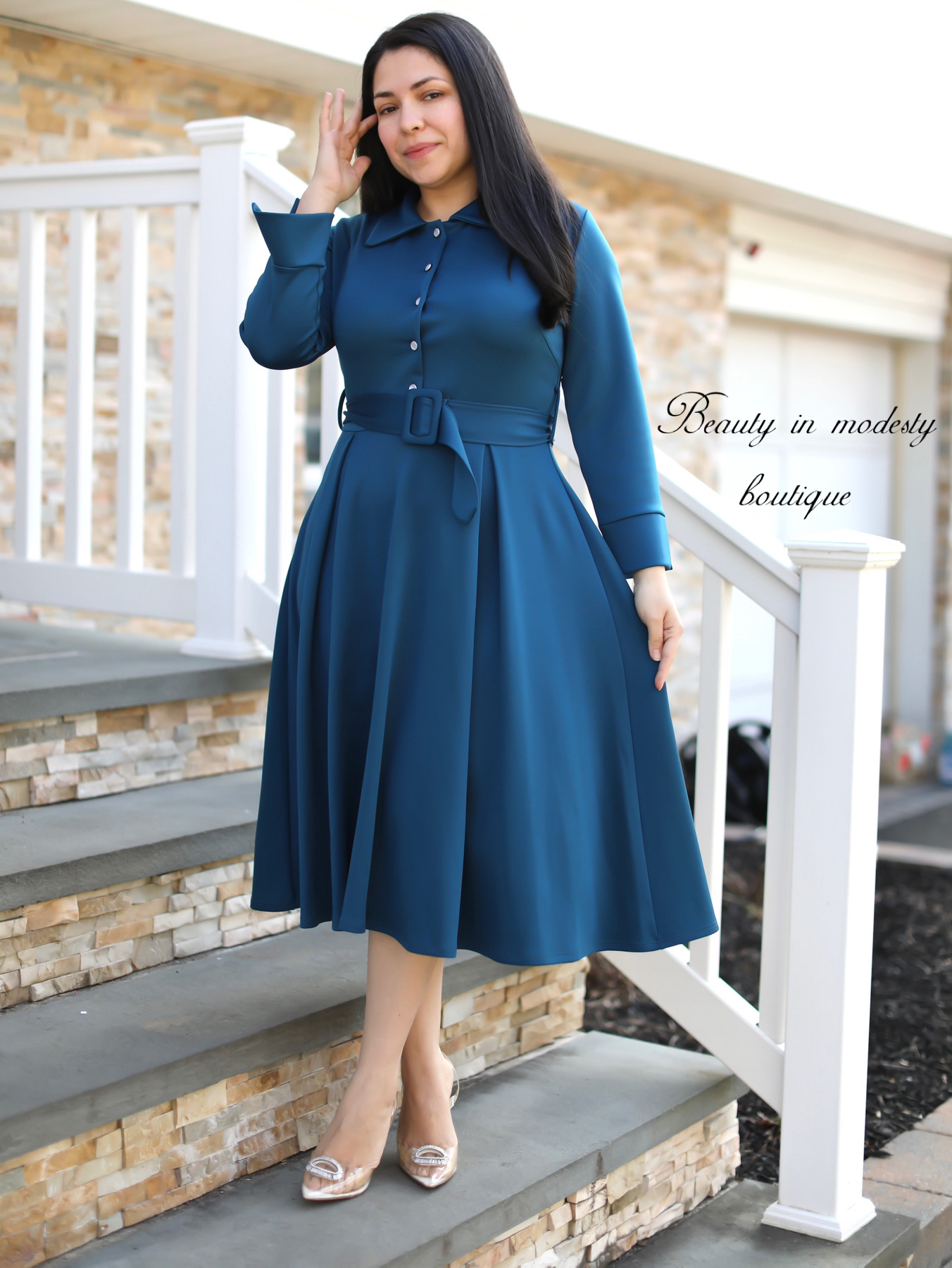 Teal Buttons Midi Dress