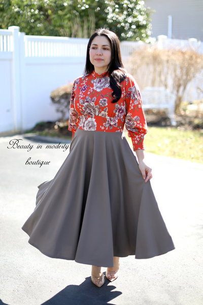 Princess Orange Floral/Grey Midi Dress