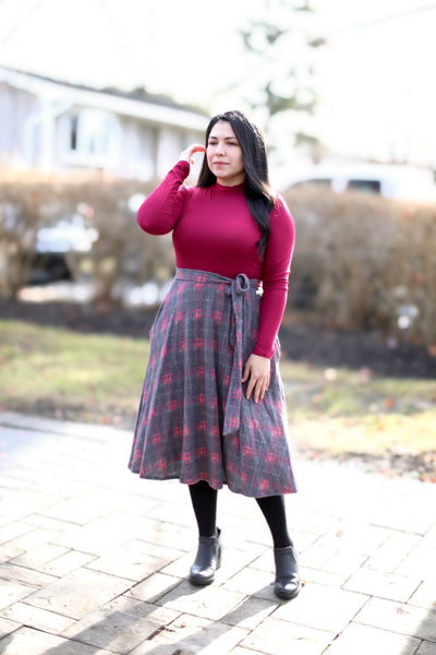 Kinsley Red Grey Midi Dress