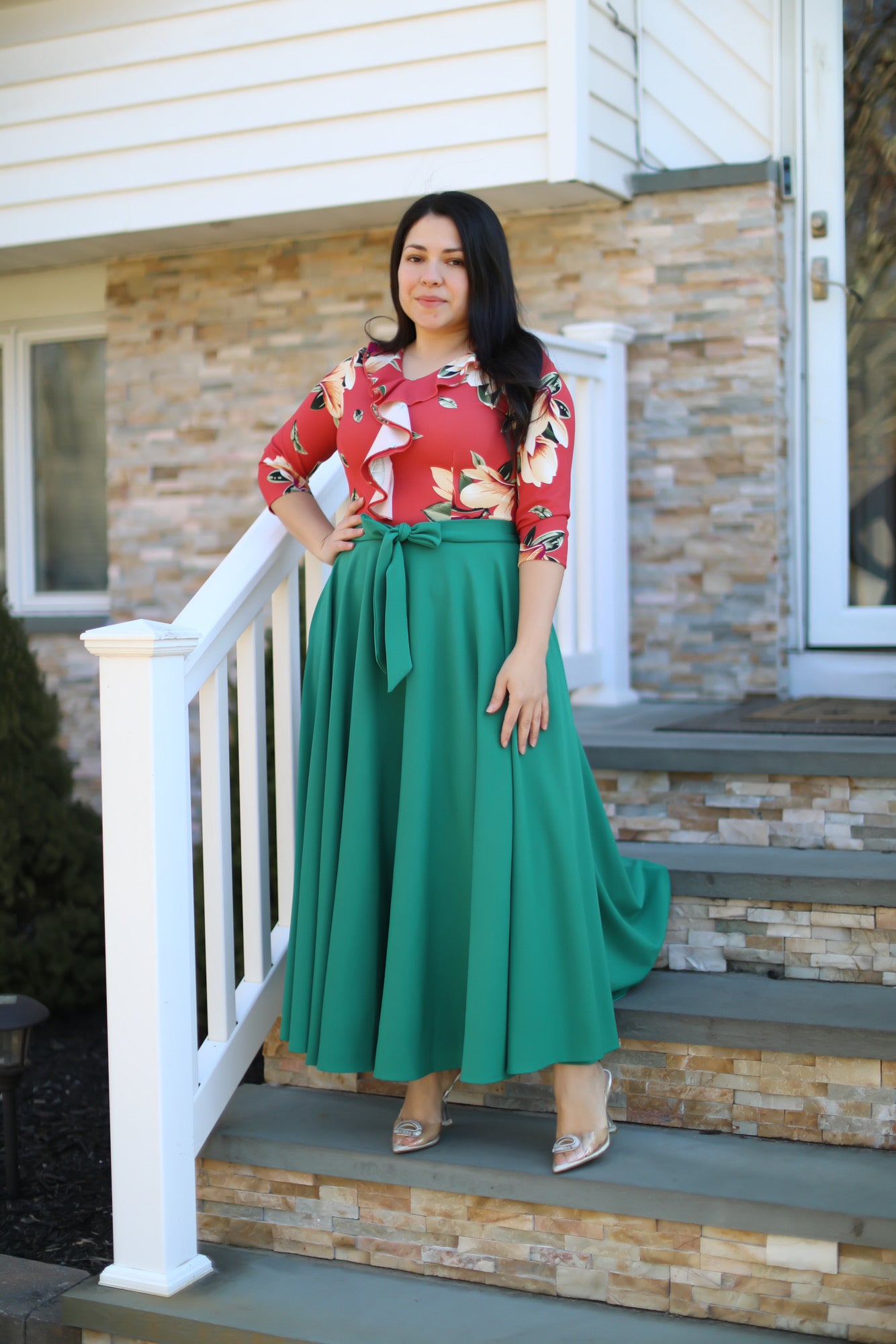 Ruffles Rust / Green Maxi Dress