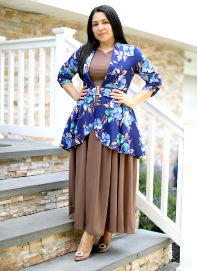 Navy Floral High-Low Blazer