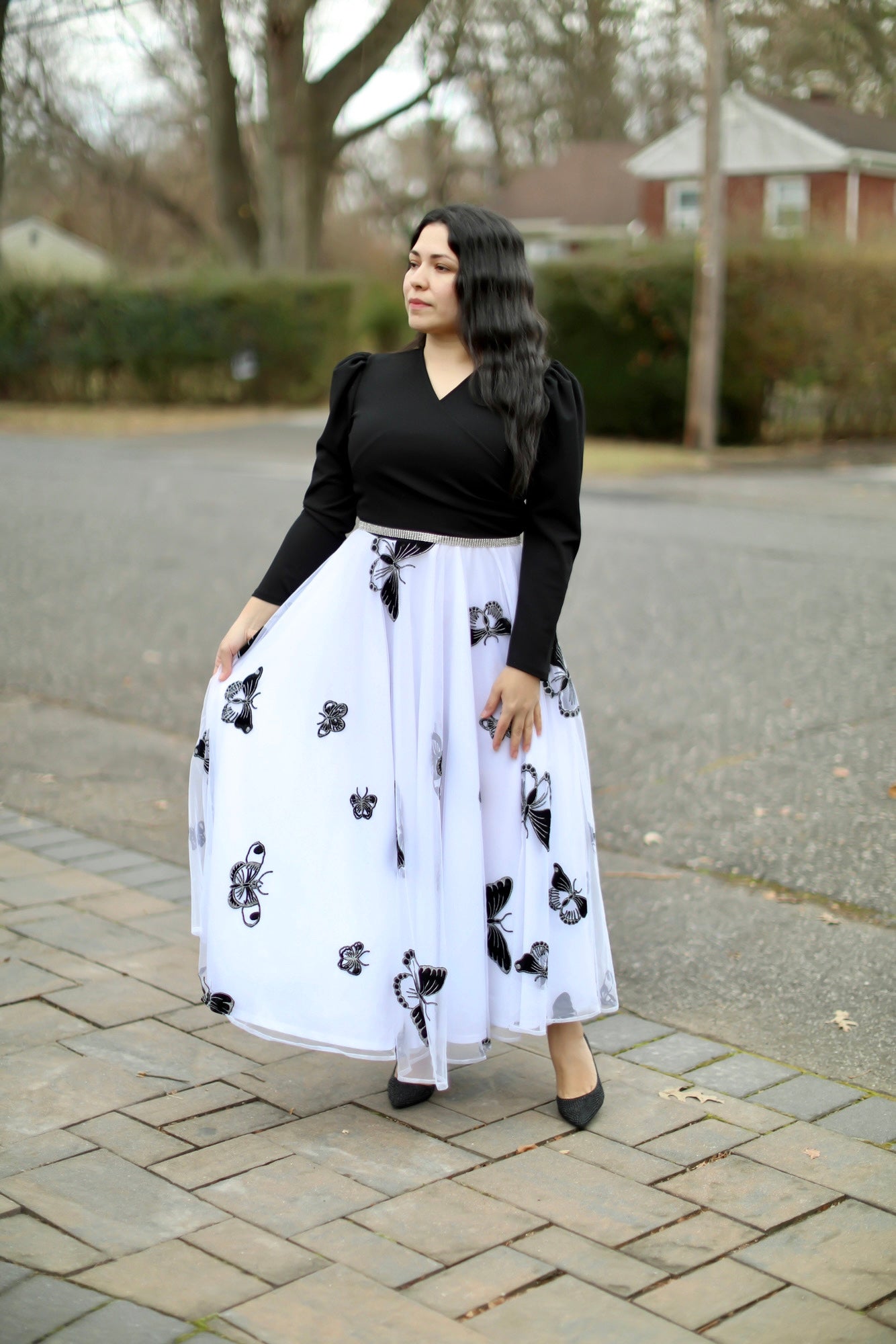 White & Black Tulle Maxi Dress