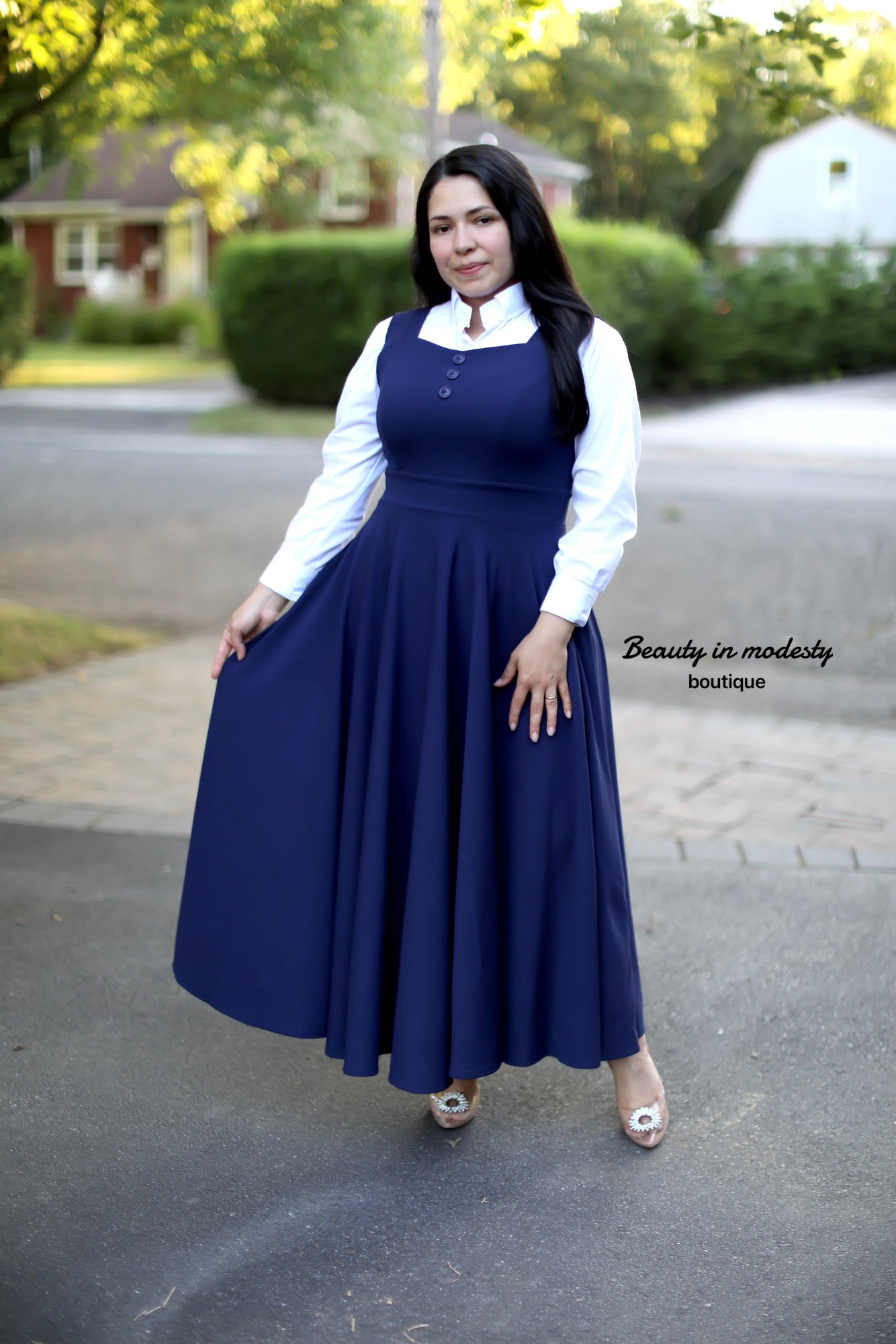 Deborah Navy Jumper Overall Maxi Dress