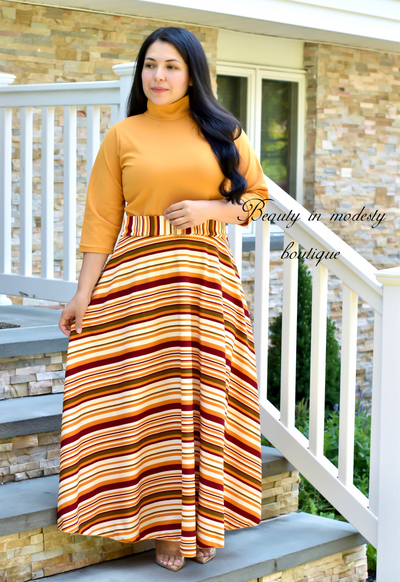 High Neck Striped Maxi Dress