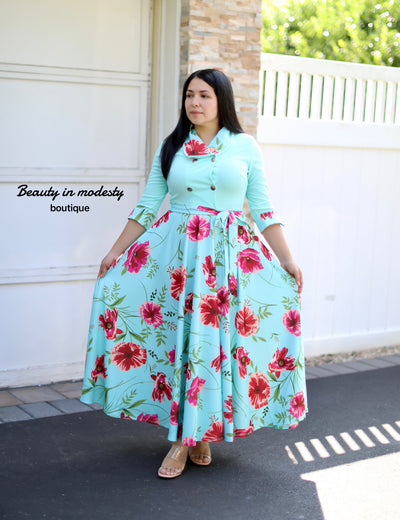 Olivia Mint Floral Maxi Dress