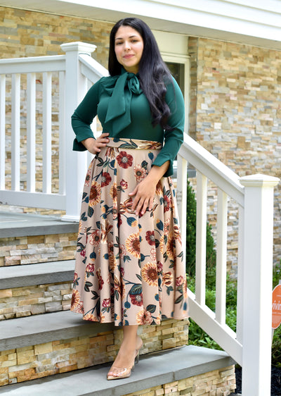 Abelina Green/Beige Floral Maxi Dress