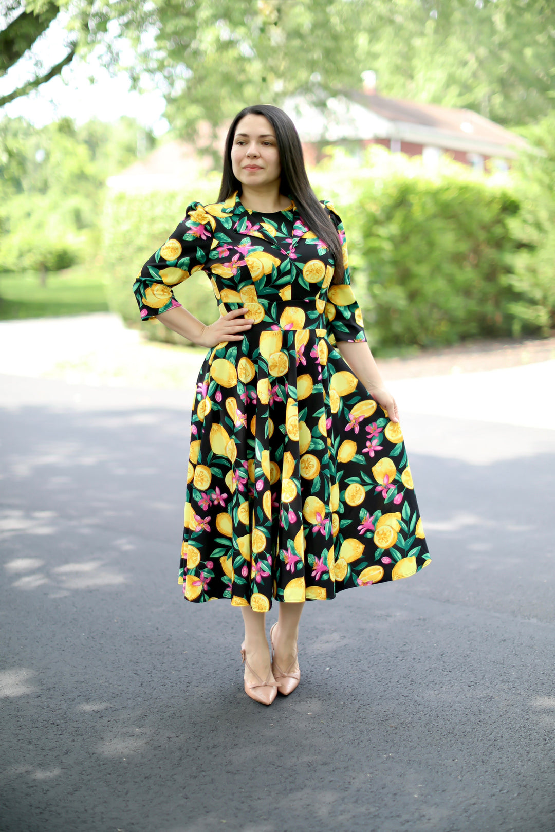 blue lemon dress Lemons Midi – Beauty In Modesty Boutique Size:US 6/EU M SIMKHAI Ammalie Combo Midi cat_shirt_dresses