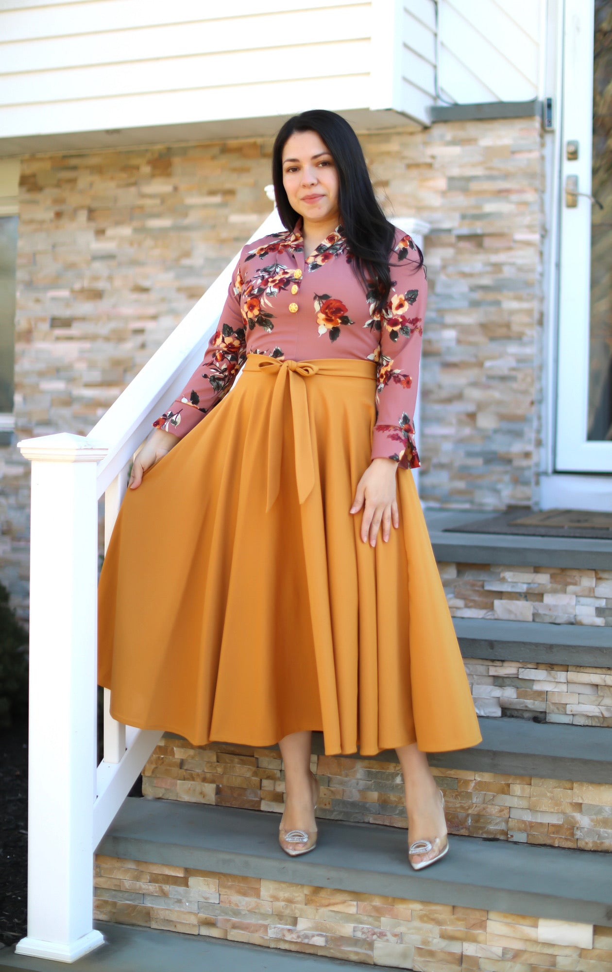 Ariella Mauve / Mustard Midi Dress