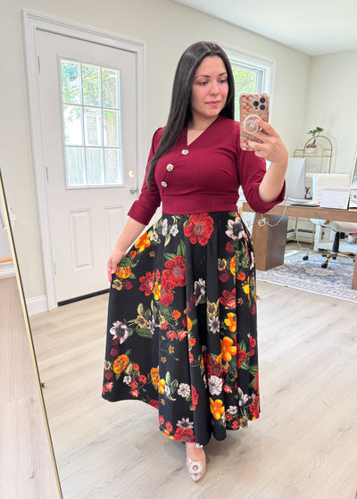 Elaine Burgundy Maxi Dress