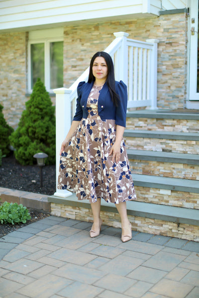 Adeline Navy Floral Midi Dress