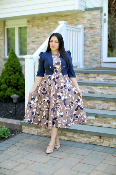 Adeline Navy Floral Midi Dress