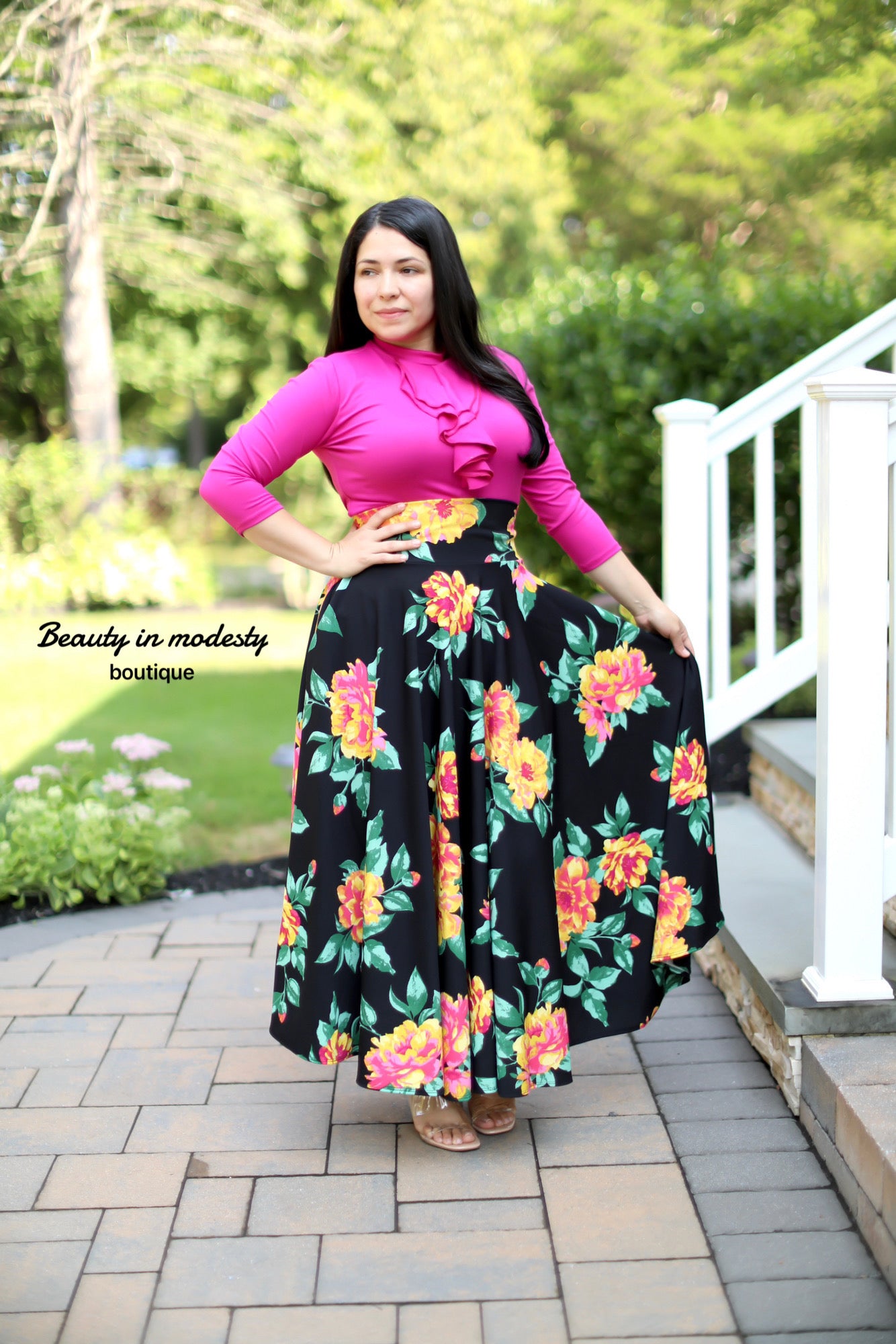 Black Mustard Flowers Maxi Skirt