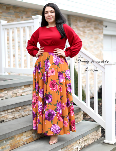 Red / Floral Sunflower Style Maxi Dress