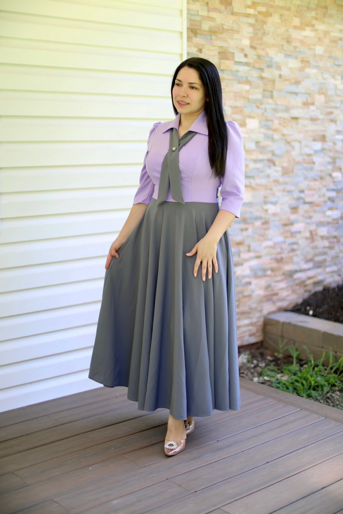 lilac grey dress / Tie Maxi – Beauty In Modesty Boutique fit:Cadet