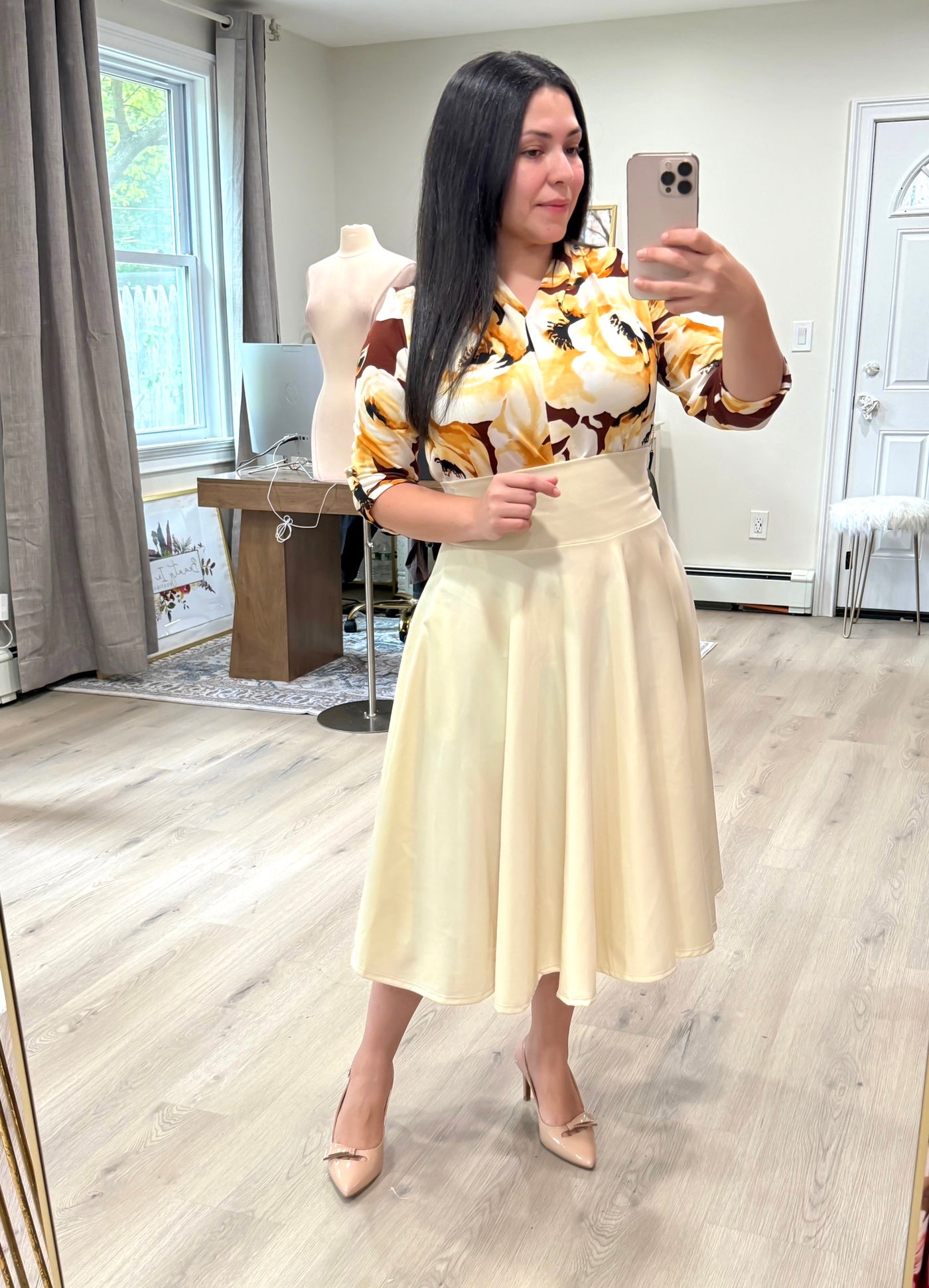 Cream Midi Skirt
