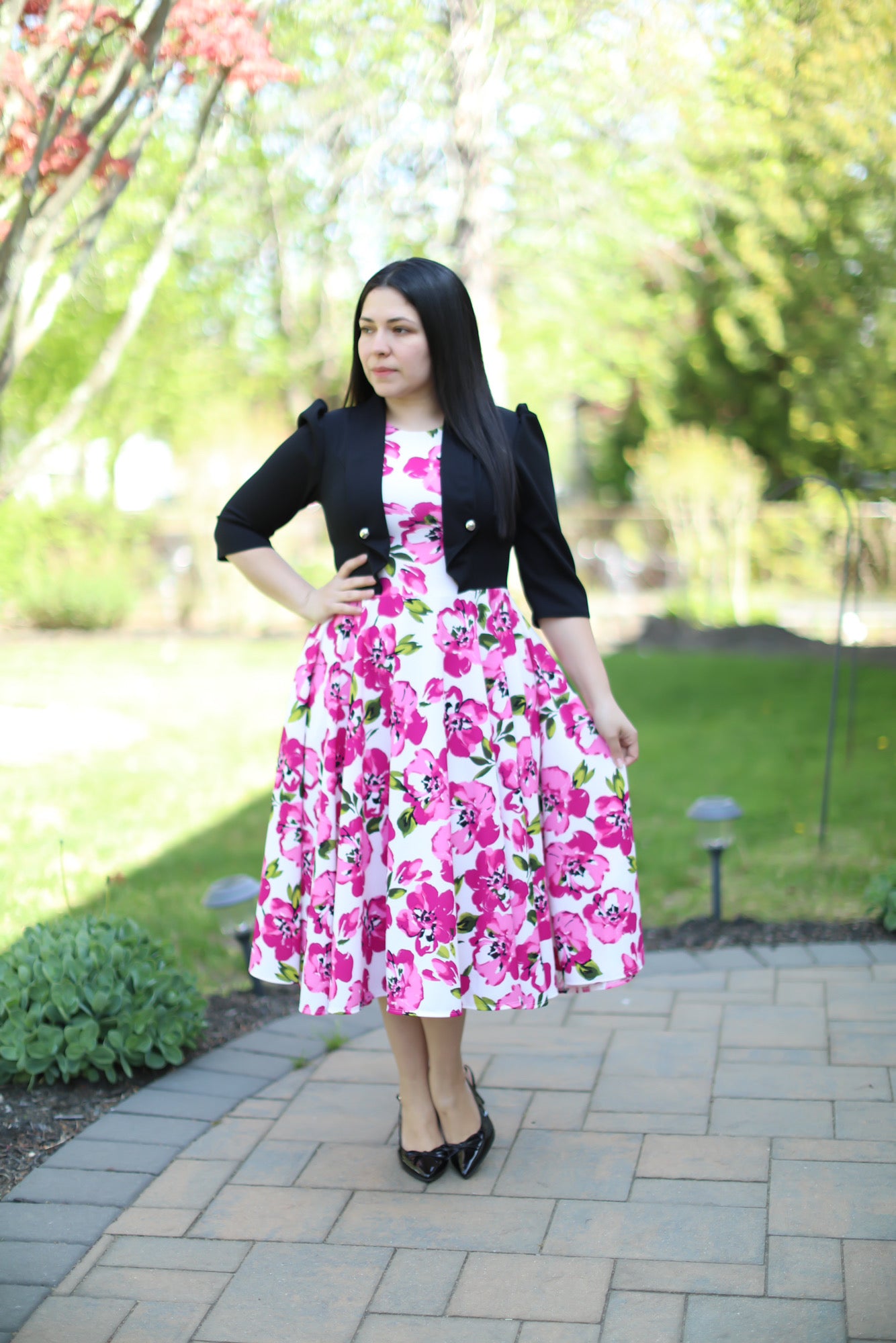 Adeline Black Floral Midi Dress
