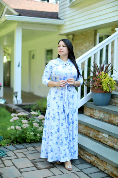 Soft Blue Roses Maxi Dress