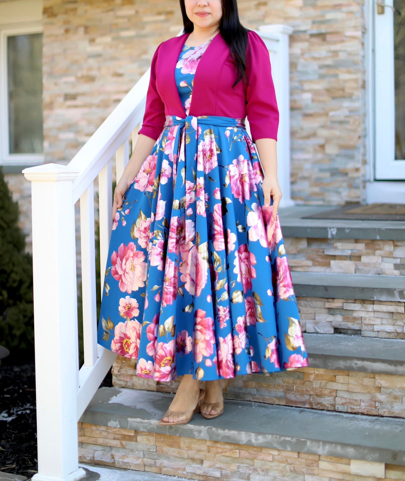 Shinny Fuscia Floral Maxi Dress