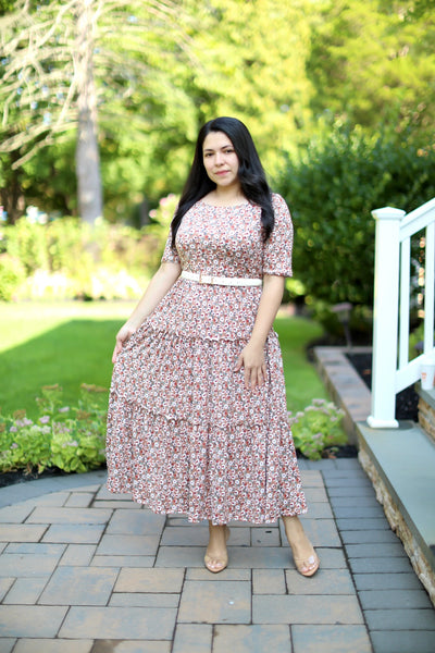 Primavera Brown Floral Midi Dress