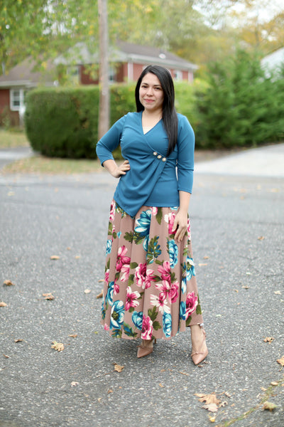 Kakhi Floral Maxi Skirt
