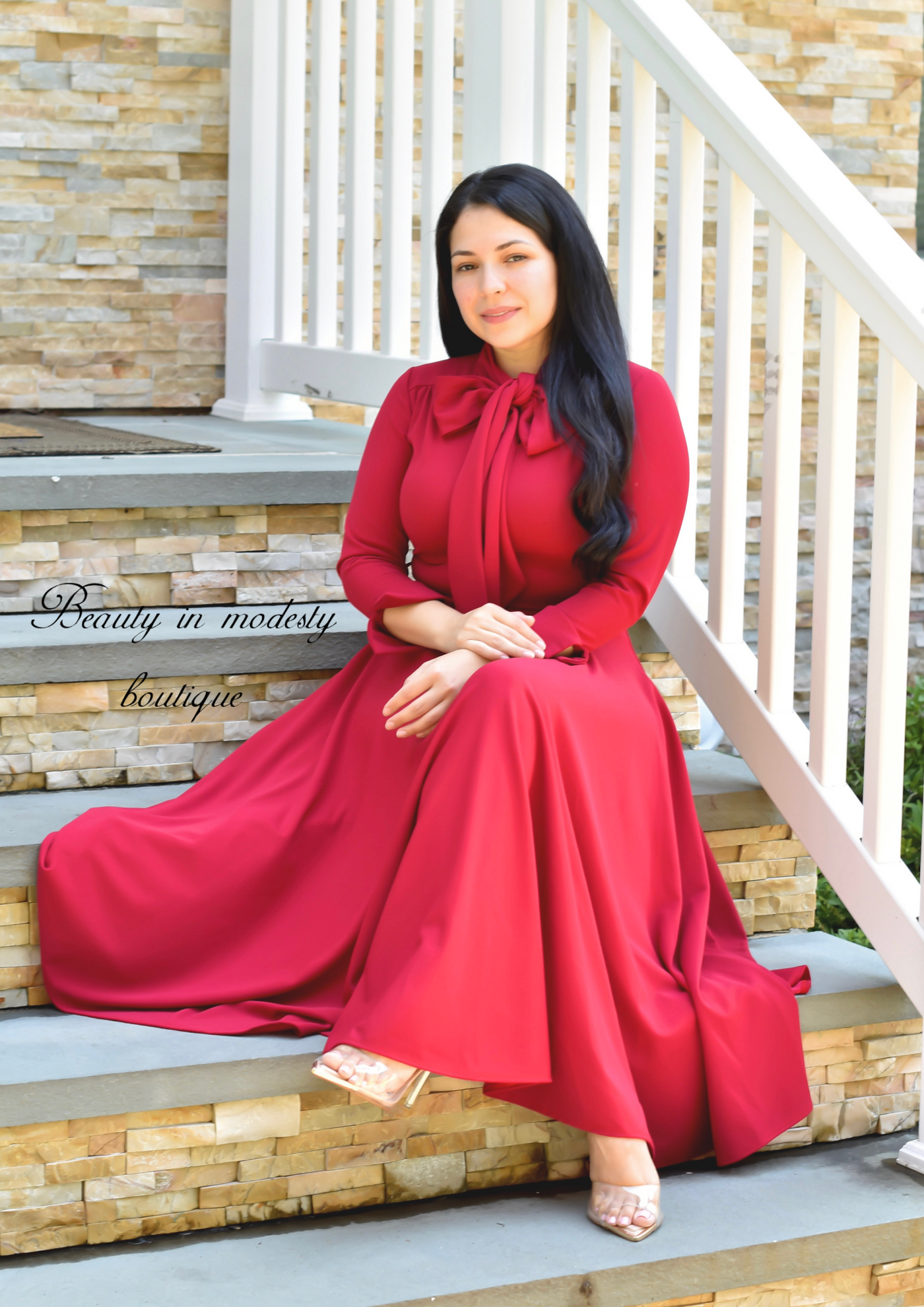 Abelina Rojo/Vino Bow Maxi Dress
