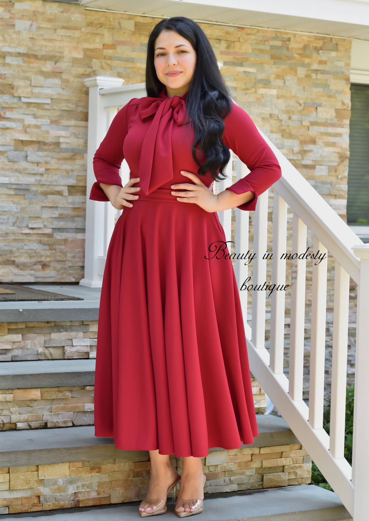 Abelina Rojo/Vino Bow Maxi Dress