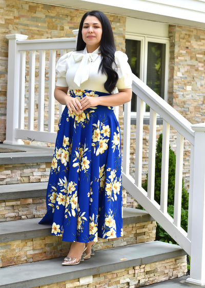Gold Blue Maxi Skirt
