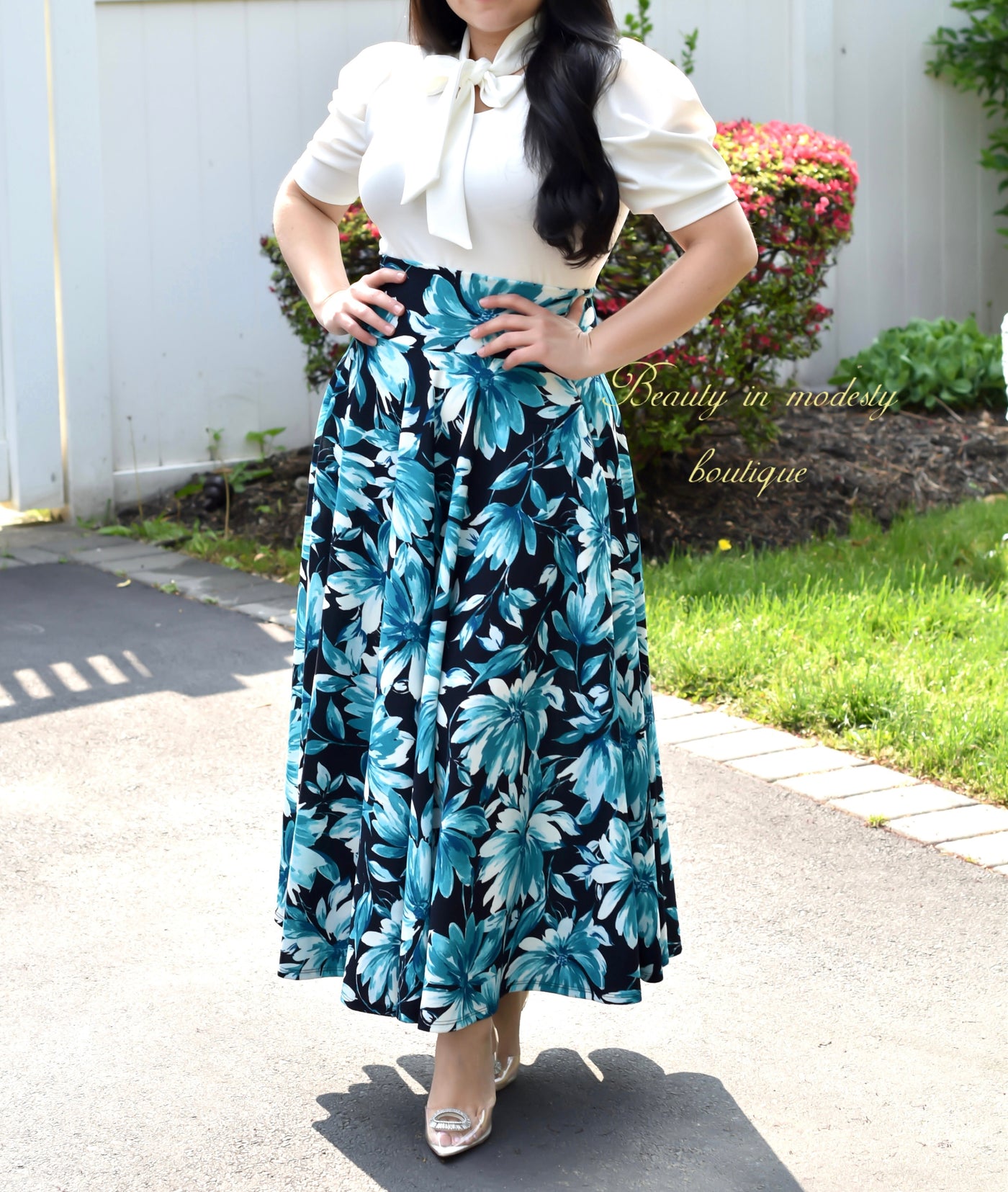 Teal Floral Maxi Skirt