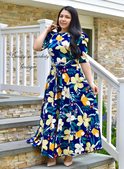 Kellya Royal Floral Maxi Dress