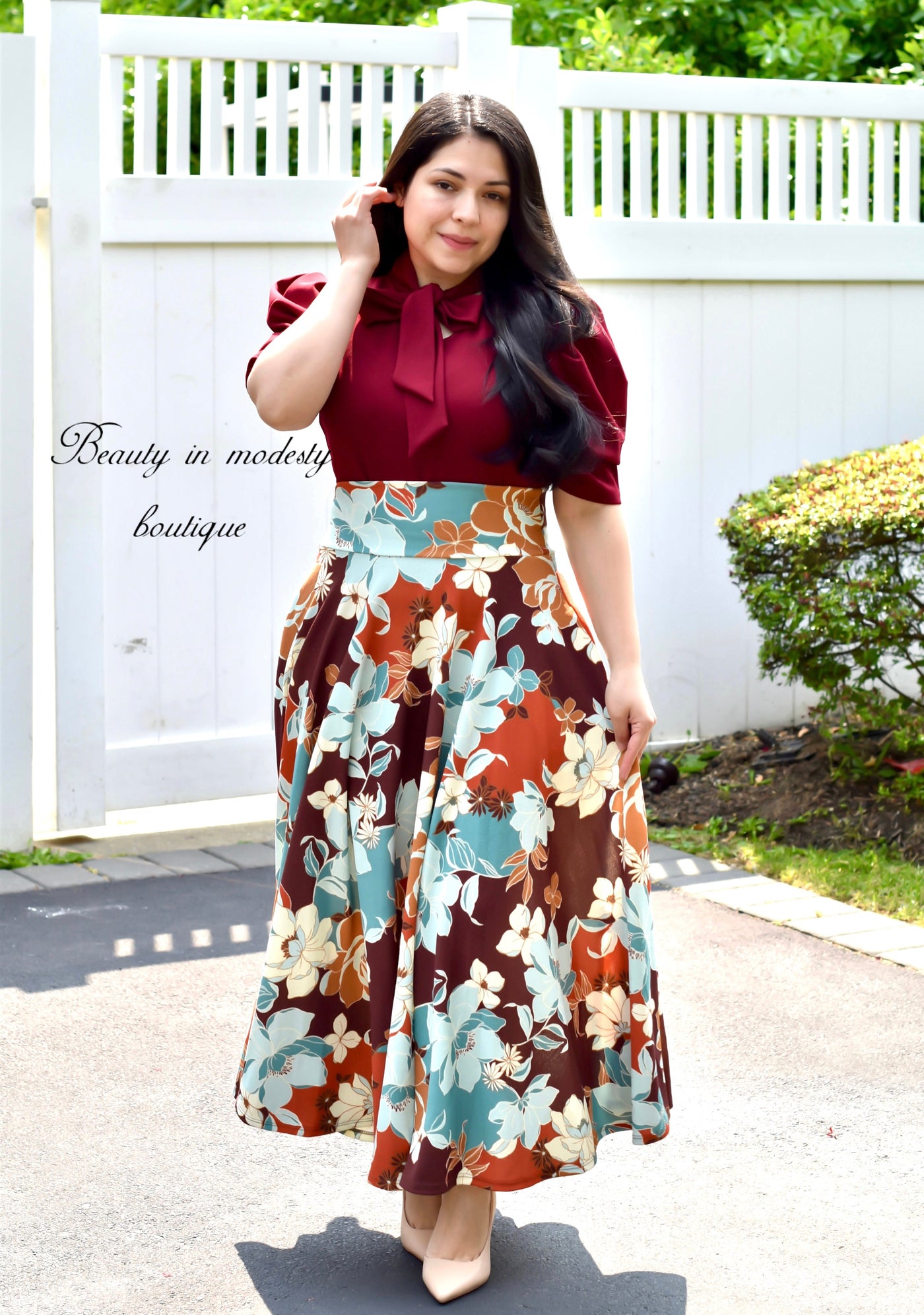 Burgundyoral Maxi Skirt