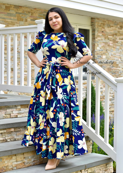 Kellya Royal Floral Maxi Dress