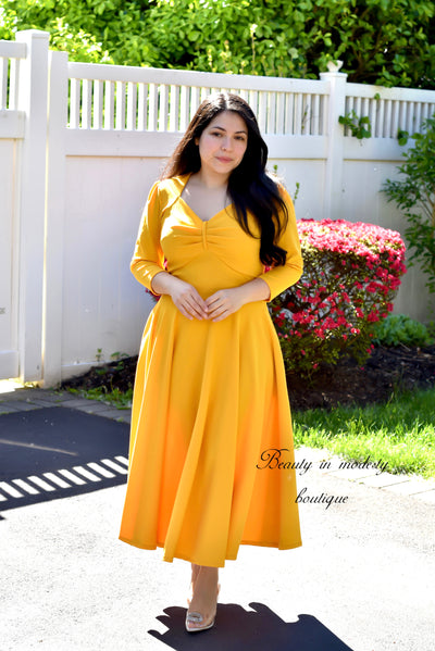 Sweetheart Mustard Midi Dress
