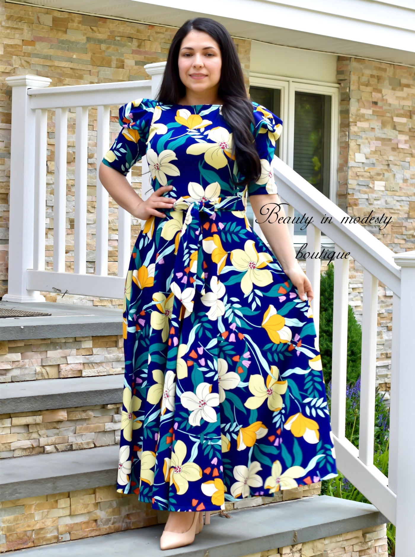 Kellya Royal Floral Maxi Dress