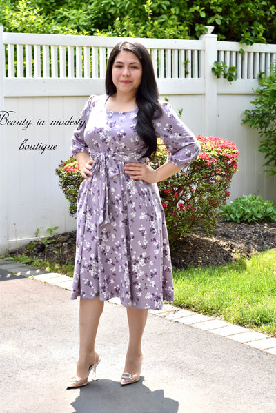 Purple Floral Midi Dress