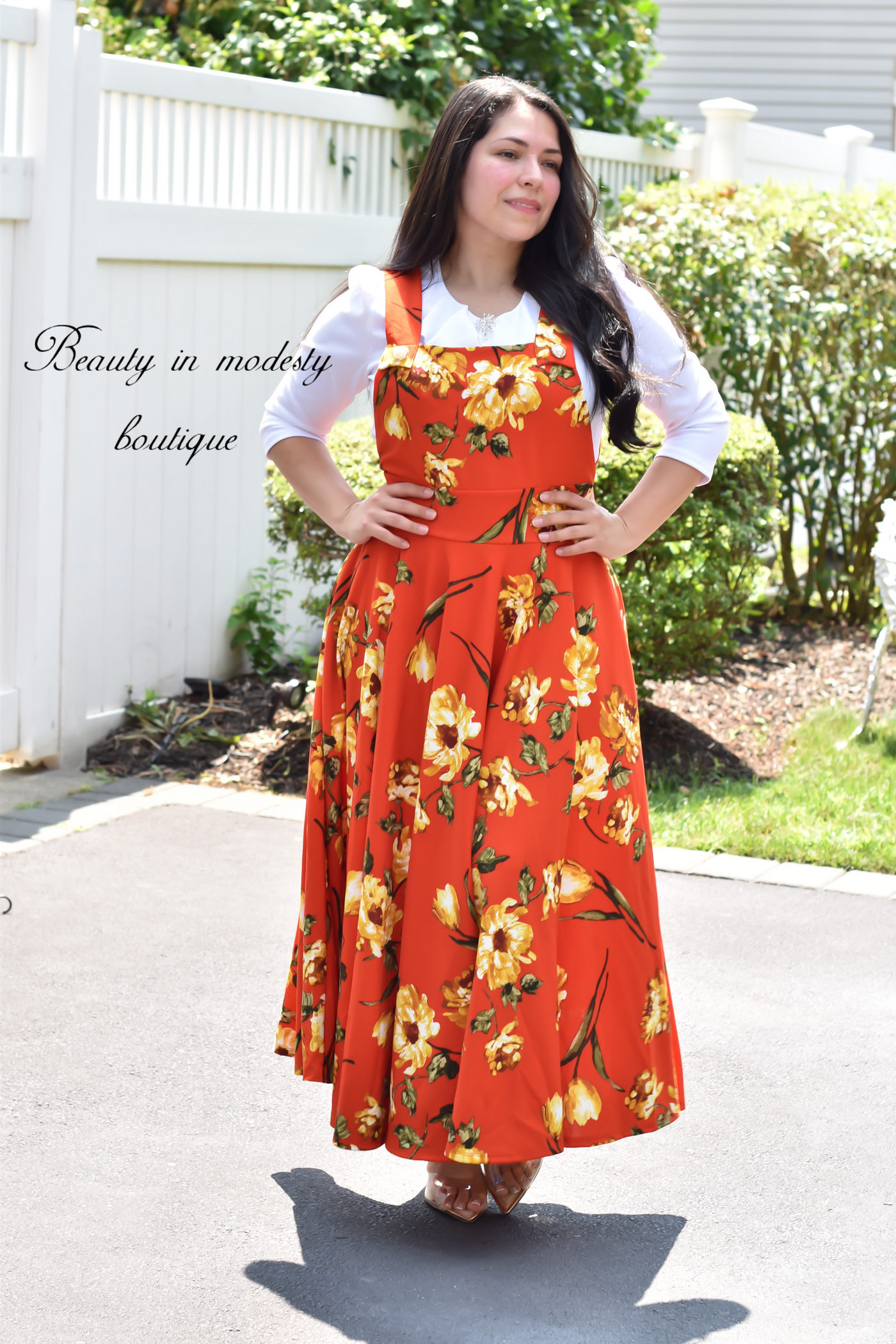 Iris Orange Floral Jumper Maxi Dress