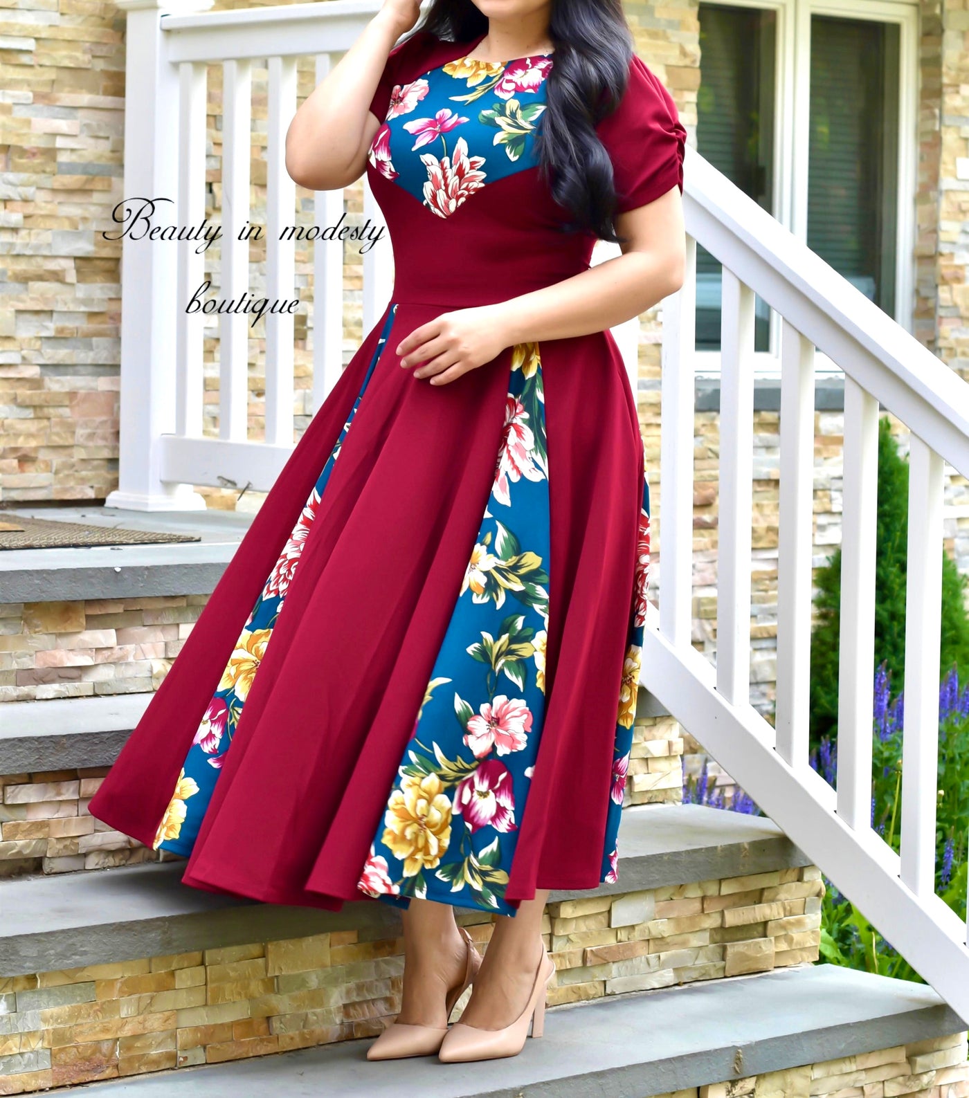 Lexie Burgundy-Teal Midi Dress