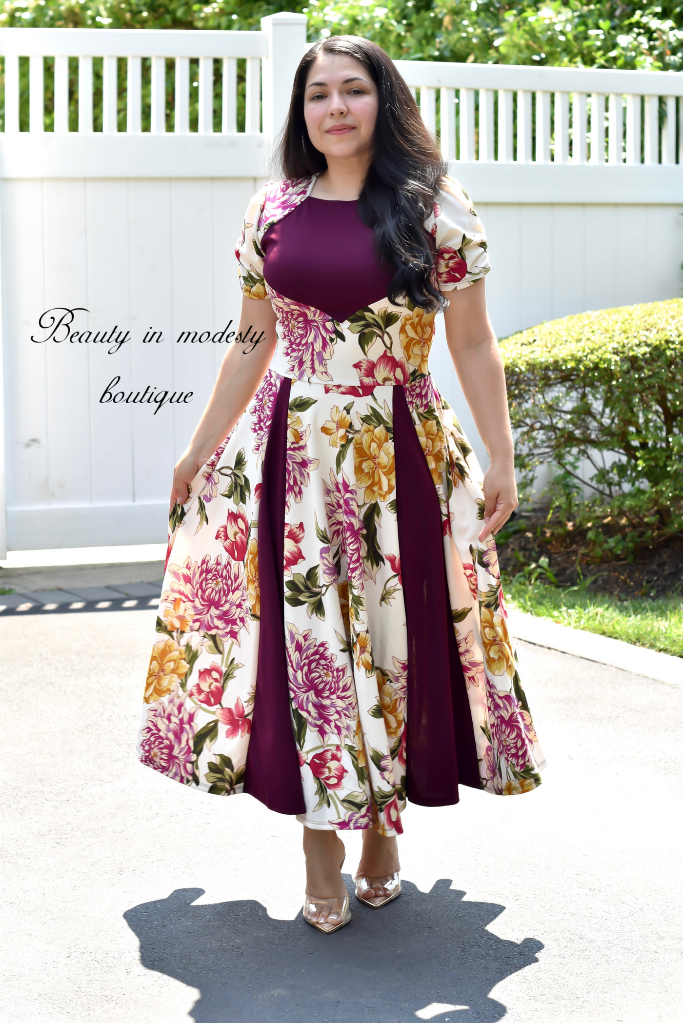 Lexie Burgundy/floral Midi Dress