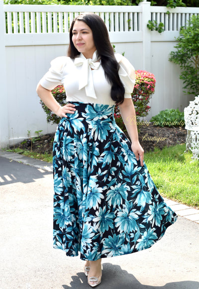 Teal Floral Maxi Skirt