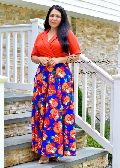 Nailah Orange Blue Maxi Dress