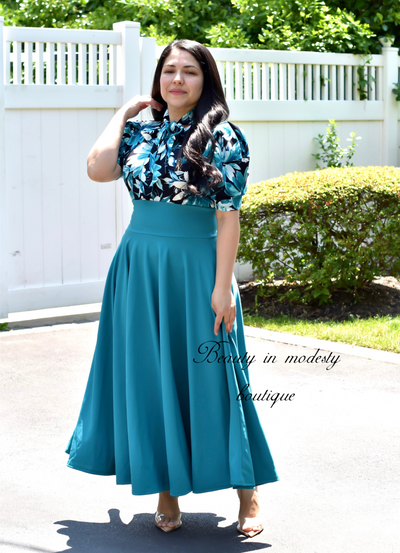 Floral Teal Princess Top