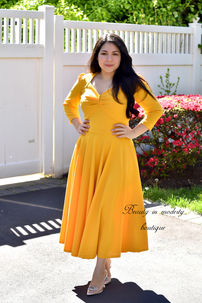Sweetheart Mustard Midi Dress