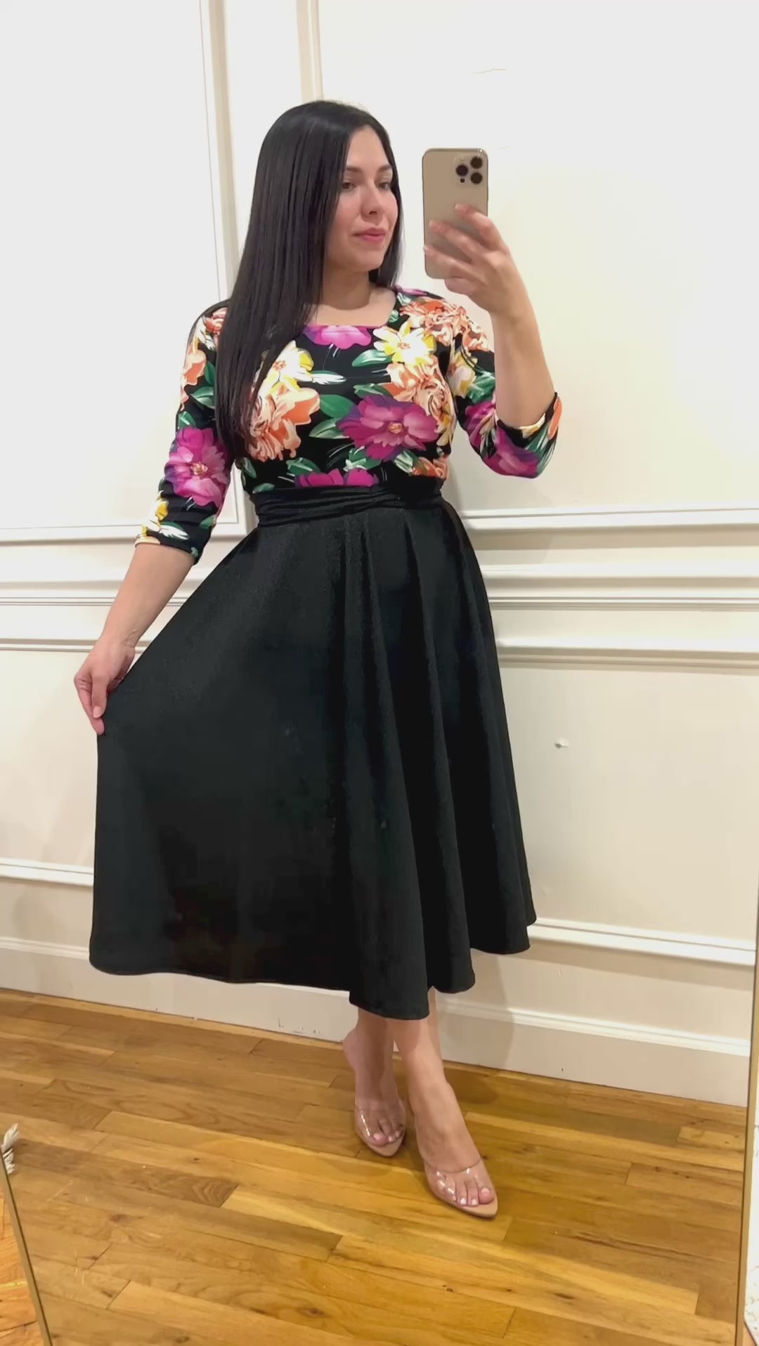 Floral Black Midi Dress