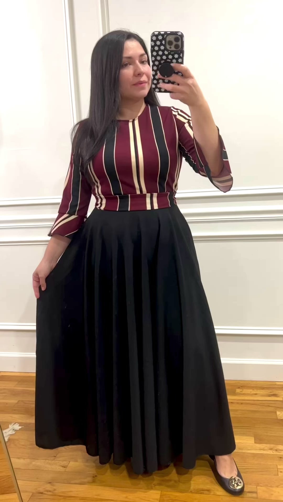 Burgundy Black Stripes Maxi Dress